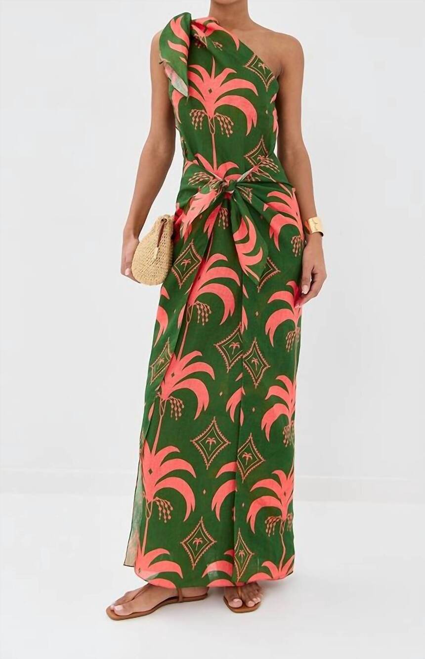 NEW JOHANNA ORTIZ seaweed linen ankle dress in green/peach